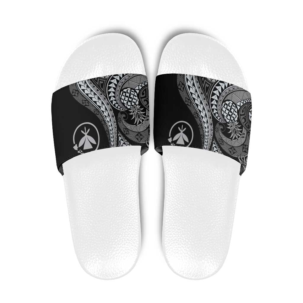 Hawaii Pineapple Gray Scale Tribal Pattern Slide Sandals LT01 Black - Polynesian Pride