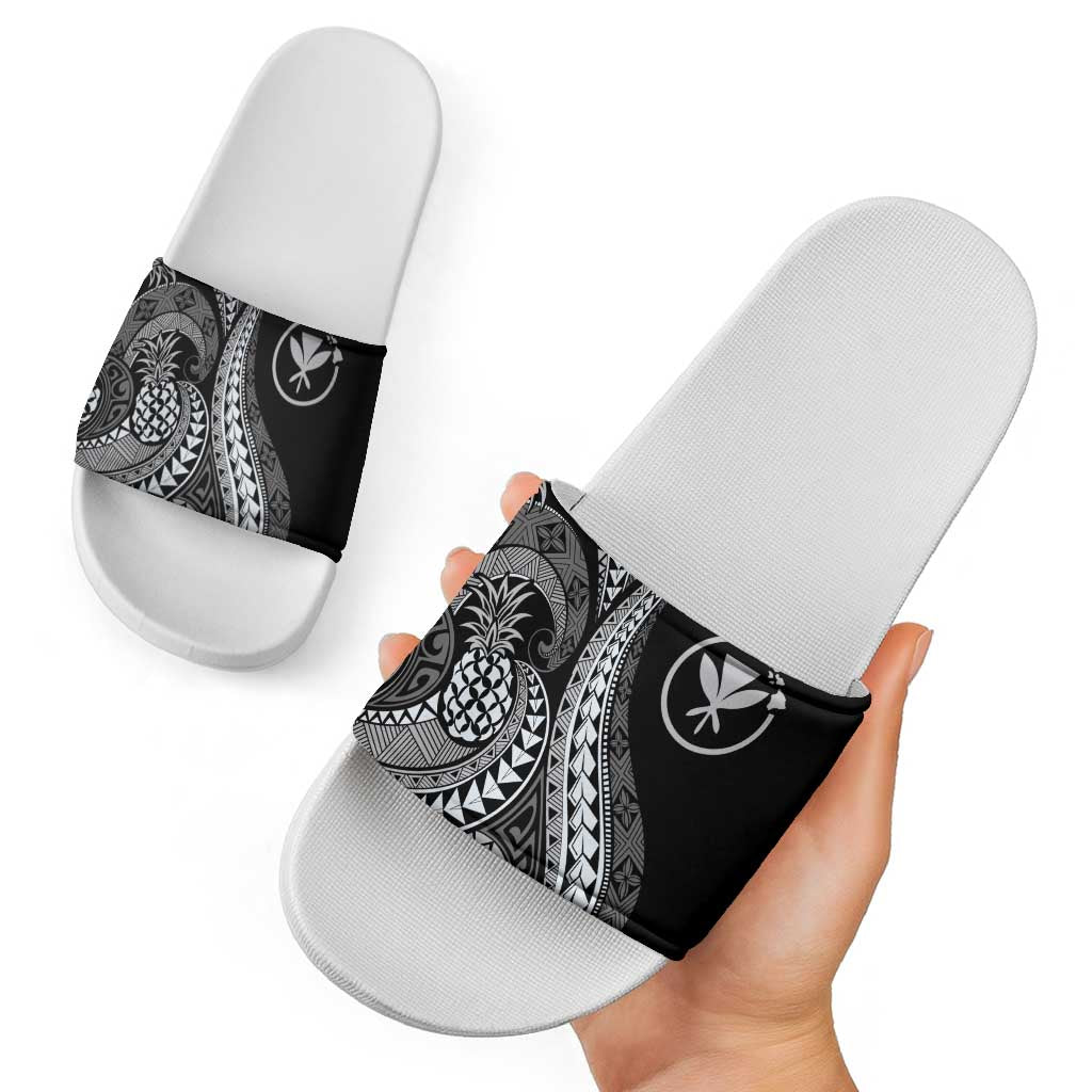 Hawaii Pineapple Gray Scale Tribal Pattern Slide Sandals LT01 - Polynesian Pride