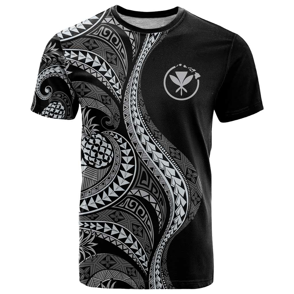 Hawaii Pineapple Gray Scale Tribal Pattern T Shirt - Polynesian Pride