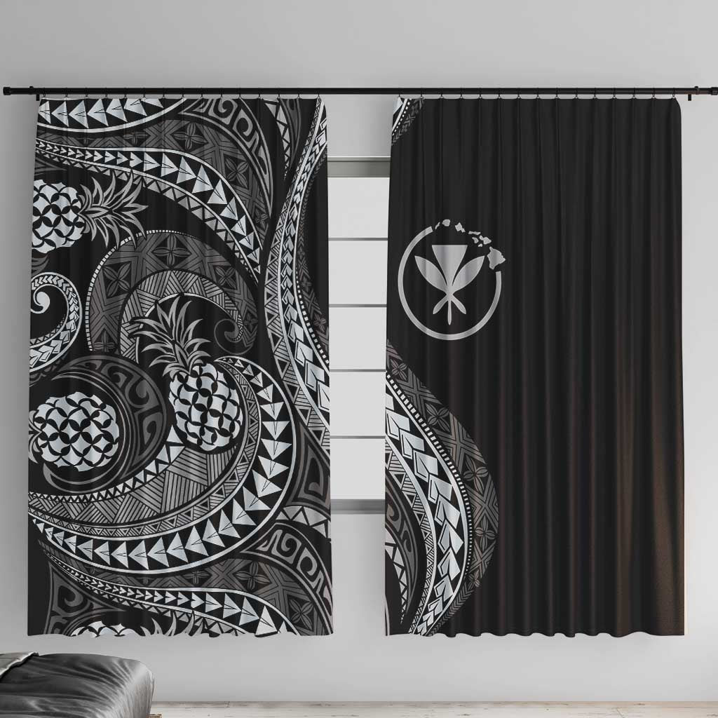 Hawaii Pineapple Gray Scale Tribal Pattern Window Curtain LT01 With Hooks Black - Polynesian Pride