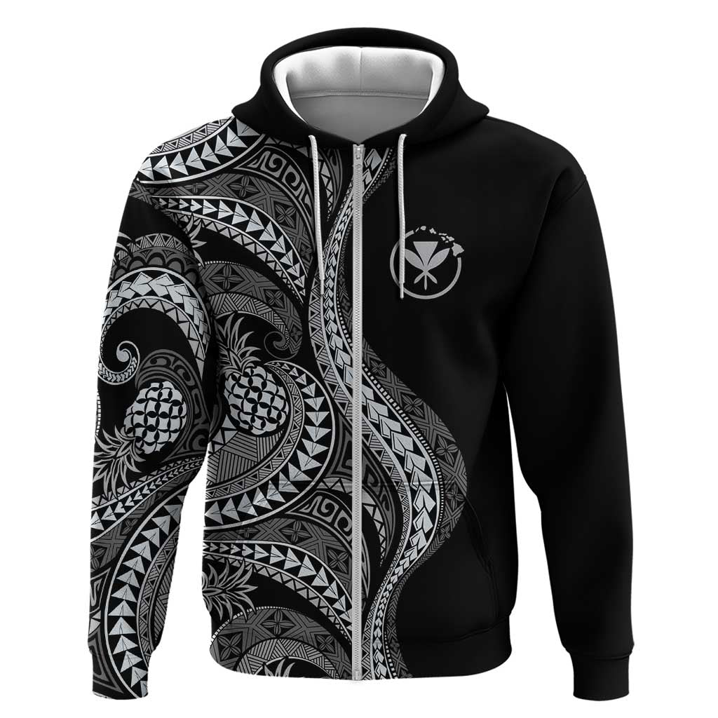 Hawaii Pineapple Gray Scale Tribal Pattern Zip Hoodie - Polynesian Pride