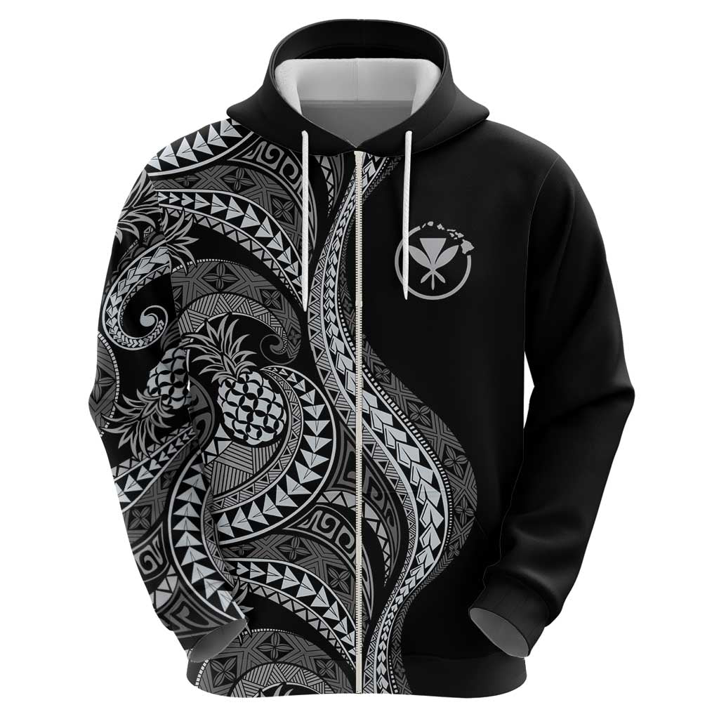 Hawaii Pineapple Gray Scale Tribal Pattern Zip Hoodie - Polynesian Pride