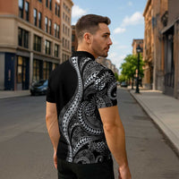 Hawaii Pineapple Gray Scale Tribal Pattern Zipper Polo Shirt - Polynesian Pride