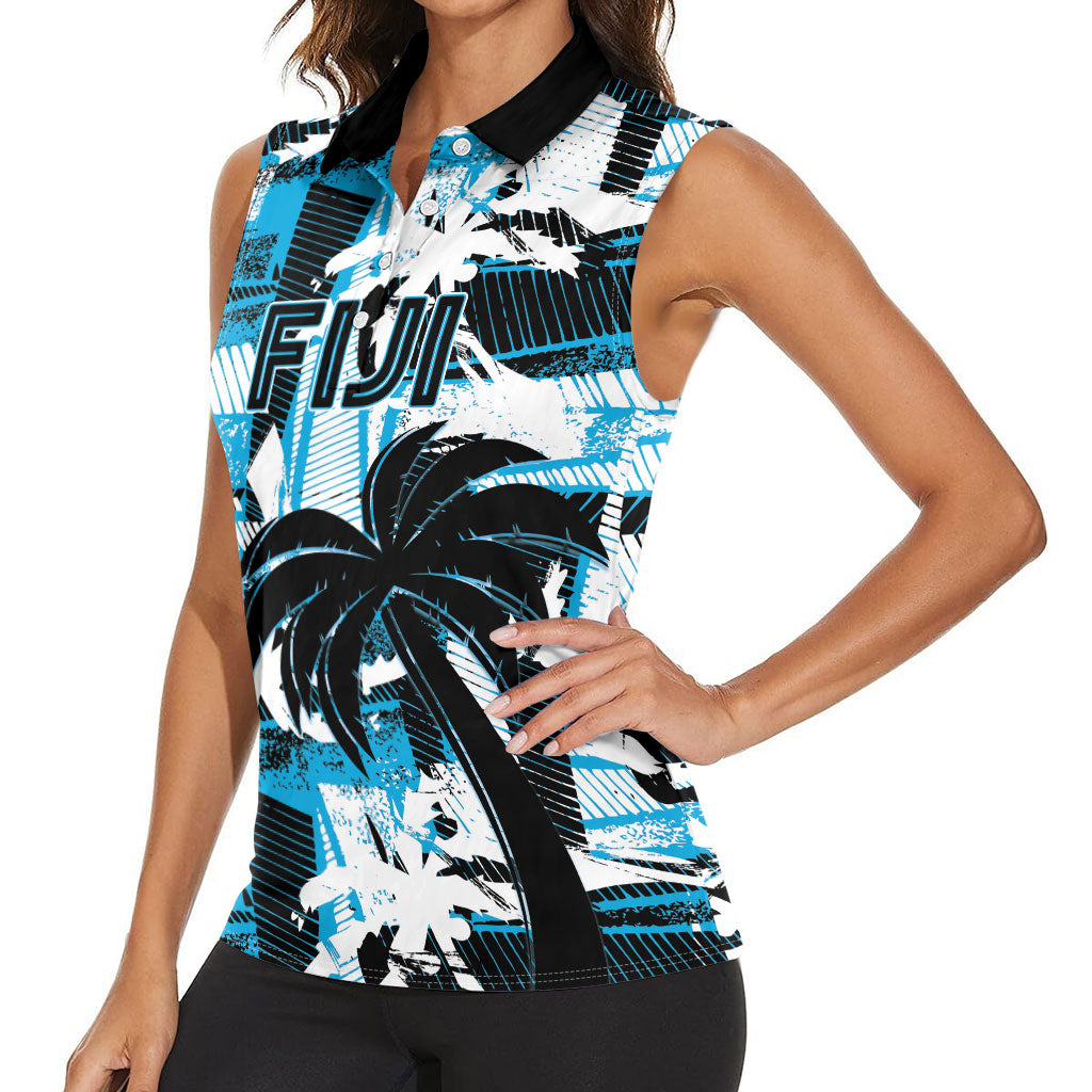 Custom Fijian Rugby Women Sleeveless Polo Shirt Grunge Palm Stylized LT01 - Polynesian Pride