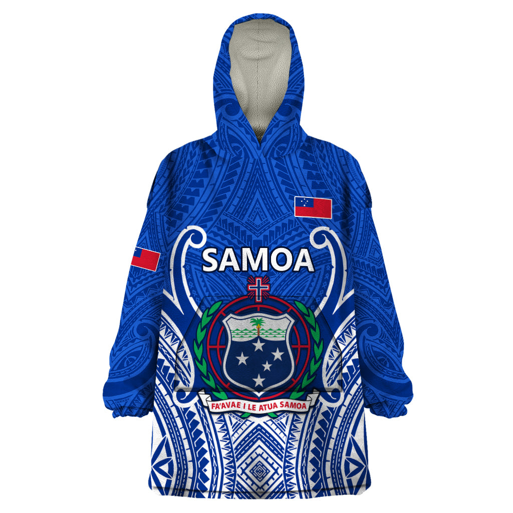 Custom Samoa Rugby Wearable Blanket Hoodie Manu Samoa Go 2023 World Cup LT01 One Size Blue - Polynesian Pride