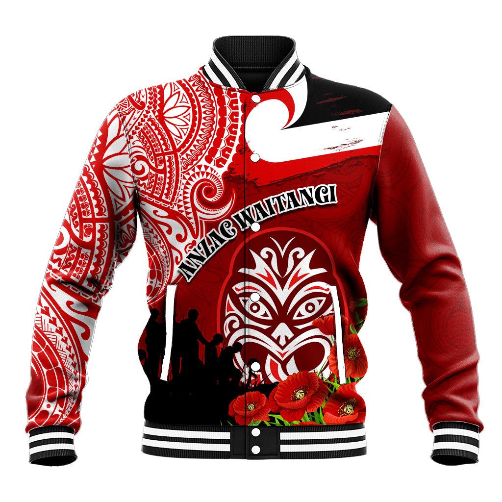 New Zealand ANZAC Waitangi Day Baseball Jacket Lest We Forget Soldier Tiki Maori Style LT03 Unisex Red - Polynesian Pride