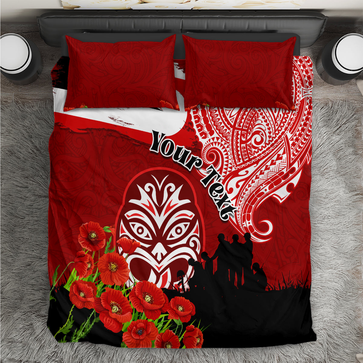 New Zealand ANZAC Waitangi Day Bedding Set Lest We Forget Soldier Tiki Maori Style LT03 Red - Polynesian Pride