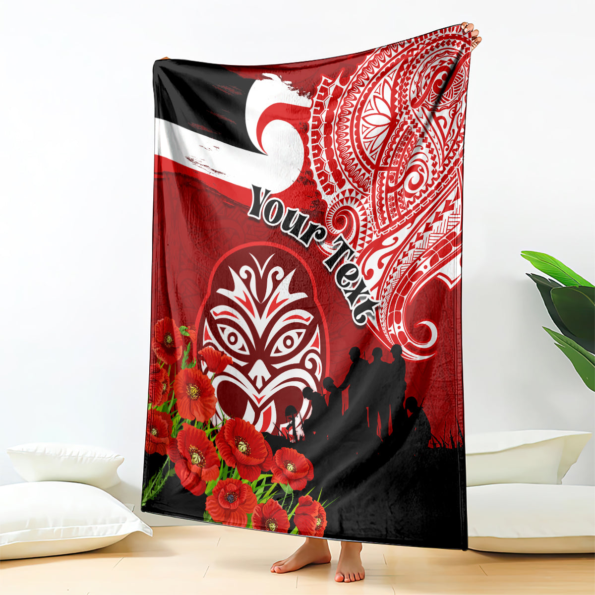 New Zealand ANZAC Waitangi Day Blanket Lest We Forget Soldier Tiki Maori Style LT03 - Polynesian Pride