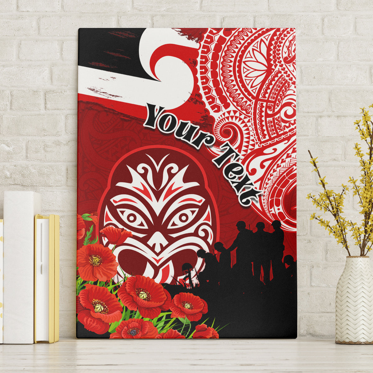 New Zealand ANZAC Waitangi Day Canvas Wall Art Lest We Forget Soldier Tiki Maori Style LT03 Red - Polynesian Pride