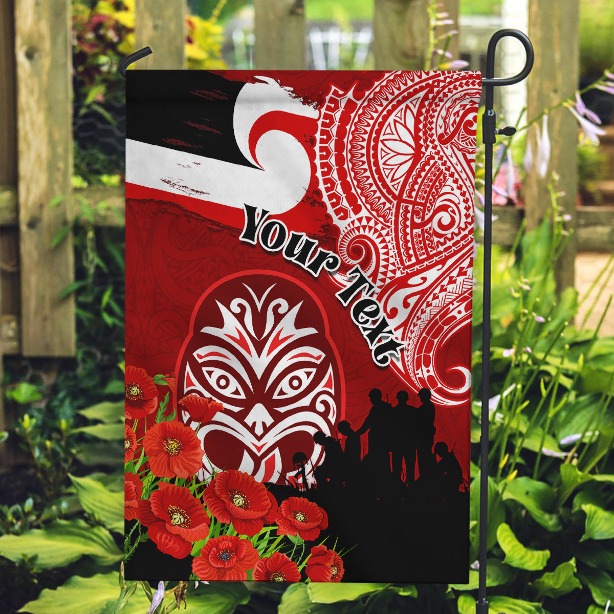 New Zealand ANZAC Waitangi Day Garden Flag Lest We Forget Soldier Tiki Maori Style LT03 Garden Flag Red - Polynesian Pride