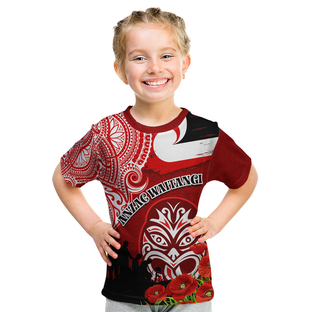 New Zealand ANZAC Waitangi Day Kid T Shirt Lest We Forget Soldier Tiki Maori Style LT03 Red - Polynesian Pride