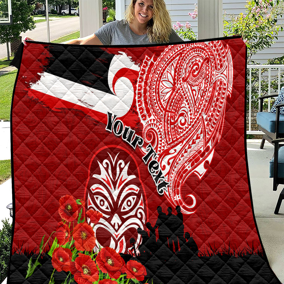 New Zealand ANZAC Waitangi Day Quilt Lest We Forget Soldier Tiki Maori Style LT03 Red - Polynesian Pride