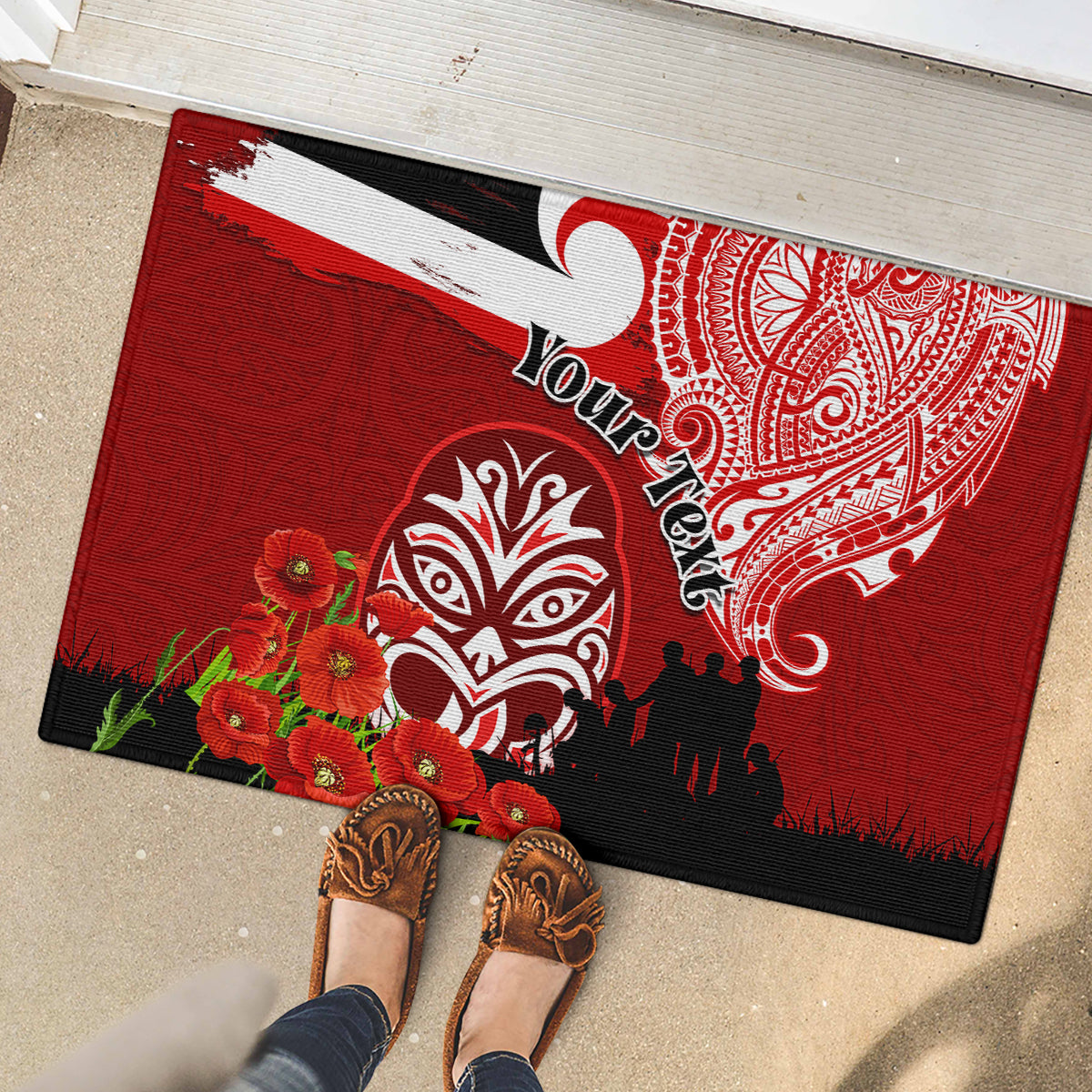 New Zealand ANZAC Waitangi Day Rubber Doormat Lest We Forget Soldier Tiki Maori Style LT03 - Polynesian Pride
