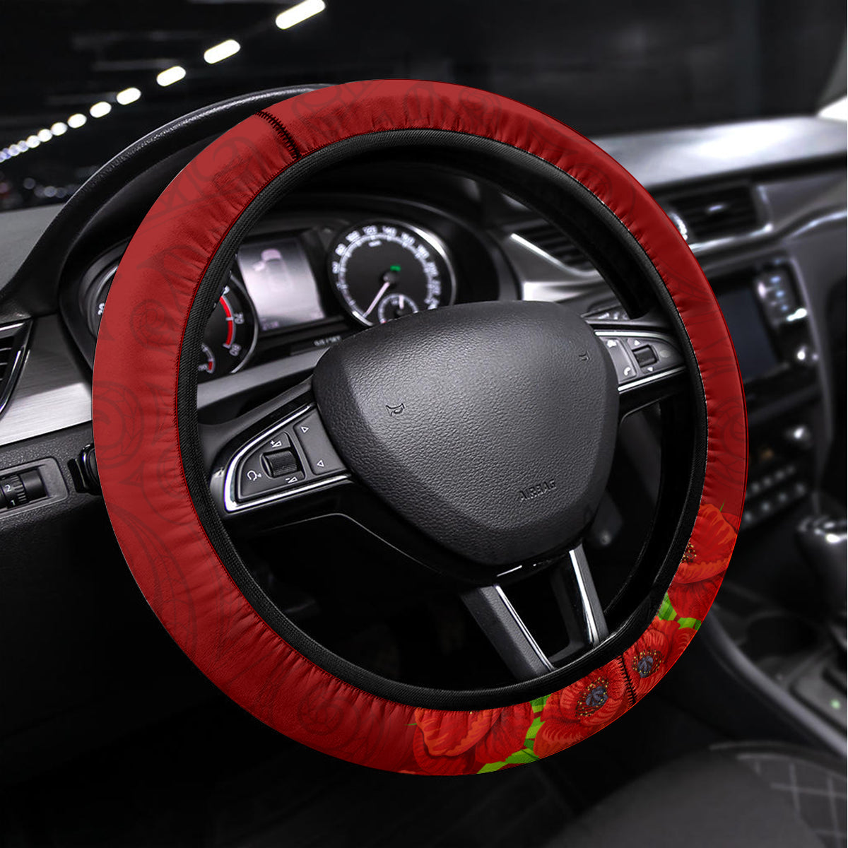 New Zealand ANZAC Waitangi Day Steering Wheel Cover Lest We Forget Soldier Tiki Maori Style LT03 Universal Fit Red - Polynesian Pride