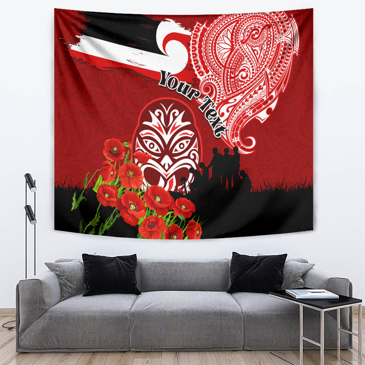 New Zealand ANZAC Waitangi Day Tapestry Lest We Forget Soldier Tiki Maori Style LT03 Red - Polynesian Pride