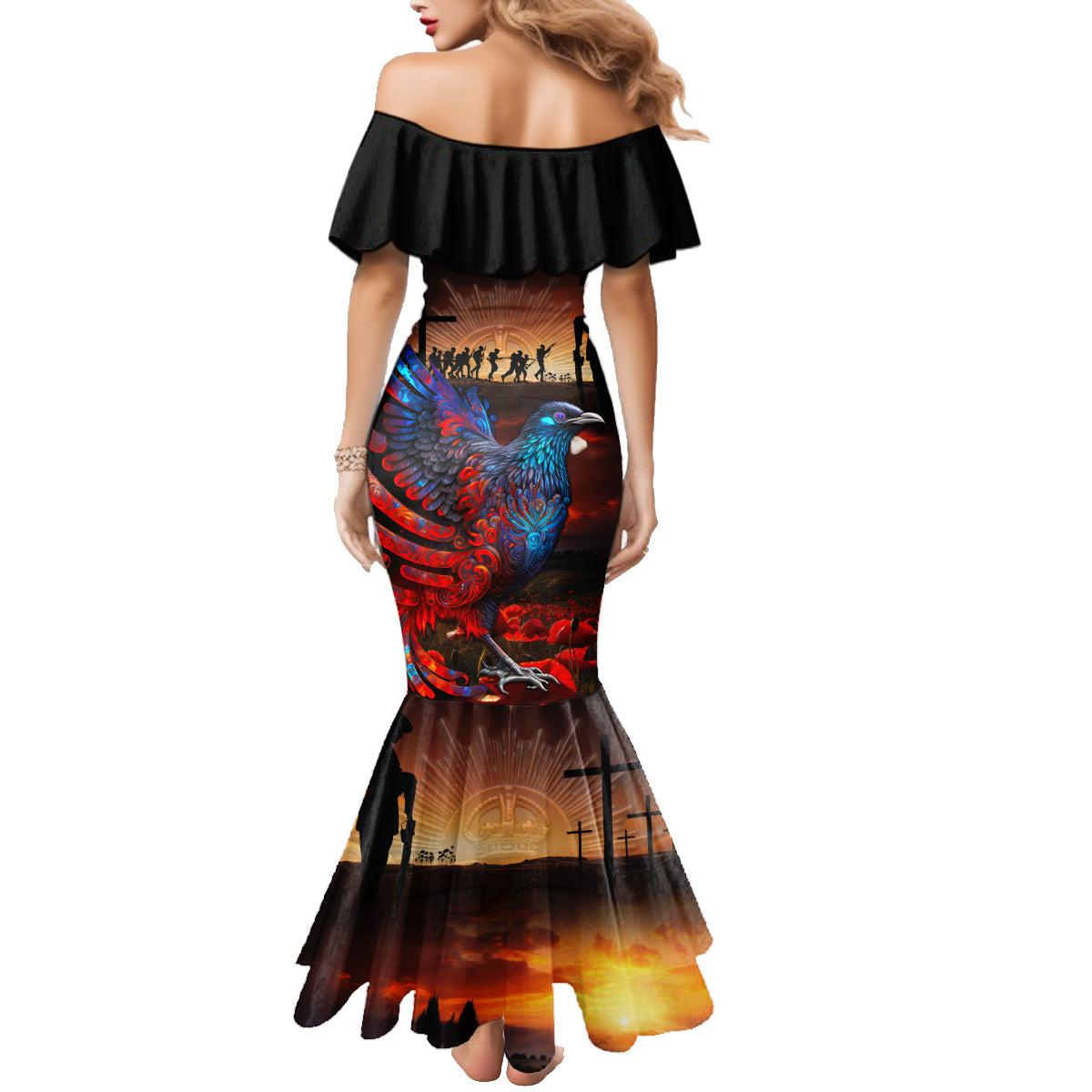 New Zealand Tui Bird Soldier ANZAC Family Matching Mermaid Dress and Hawaiian Shirt Lest We Forget LT03