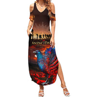 New Zealand Tui Bird Soldier ANZAC Family Matching Summer Maxi Dress and Hawaiian Shirt Lest We Forget LT03