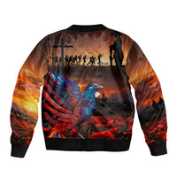 New Zealand Tui Bird Soldier ANZAC Sleeve Zip Bomber Jacket Lest We Forget LT03