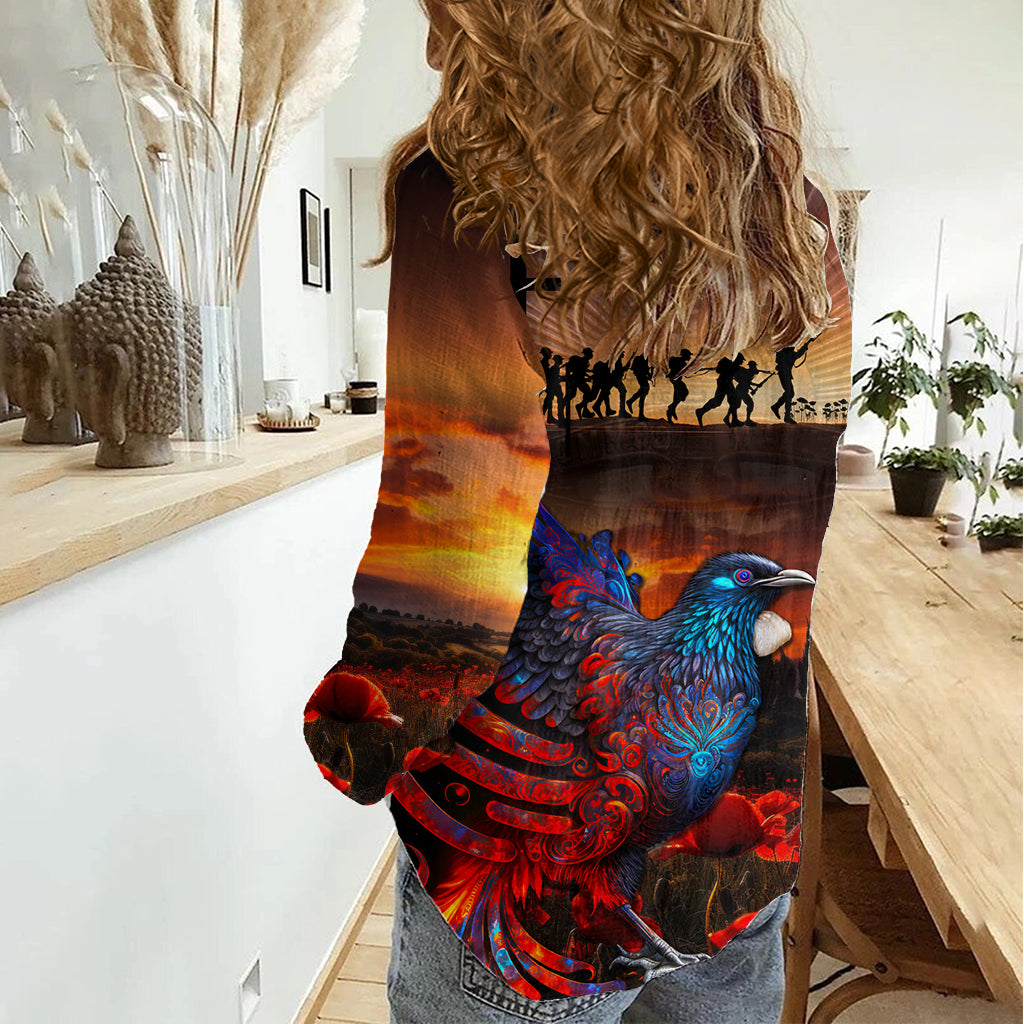 New Zealand Tui Bird Soldier ANZAC Women Casual Shirt Lest We Forget LT03 - Polynesian Pride