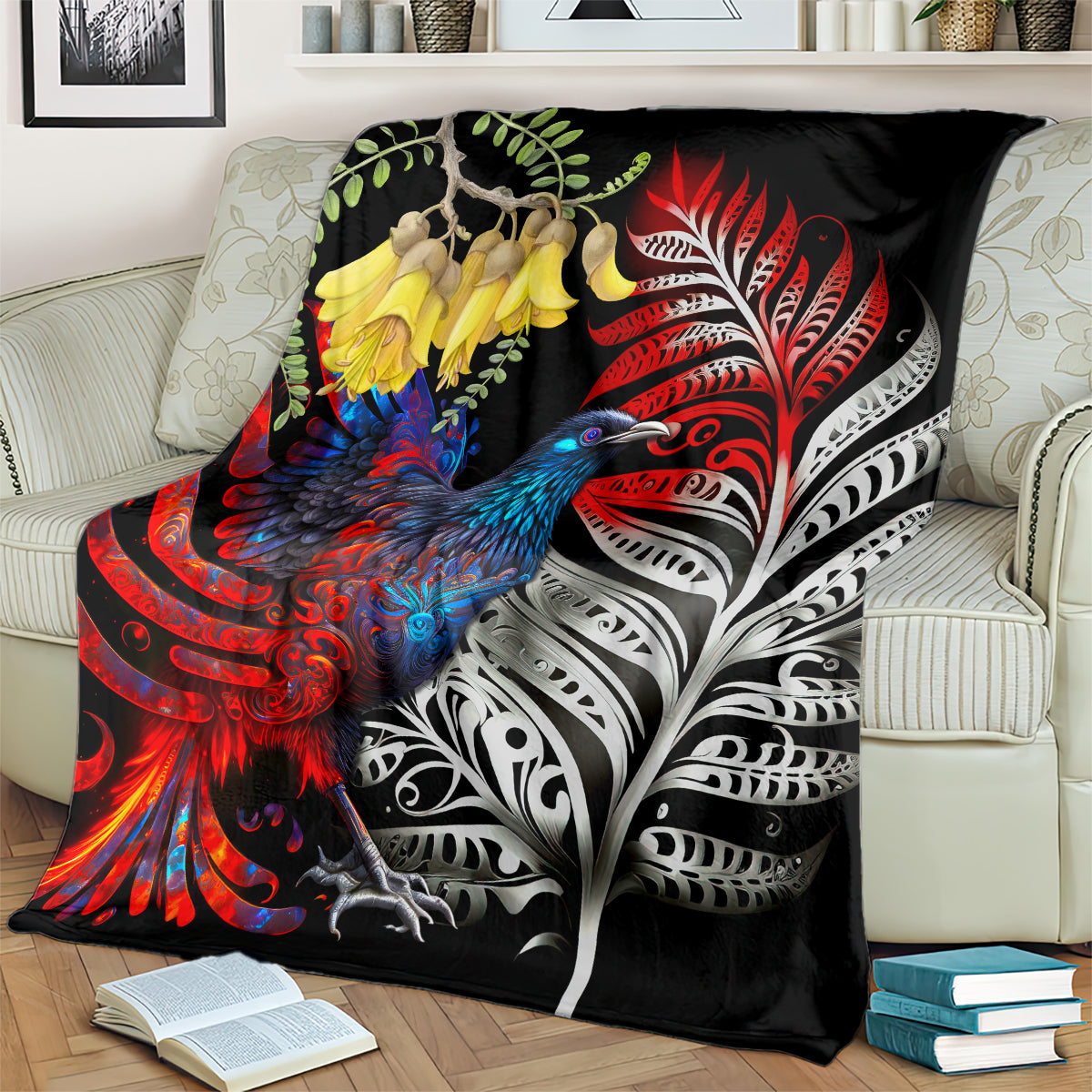 New Zealand Kohwhai Tui Bird Blanket Silver Fern Version LT03 - Polynesian Pride