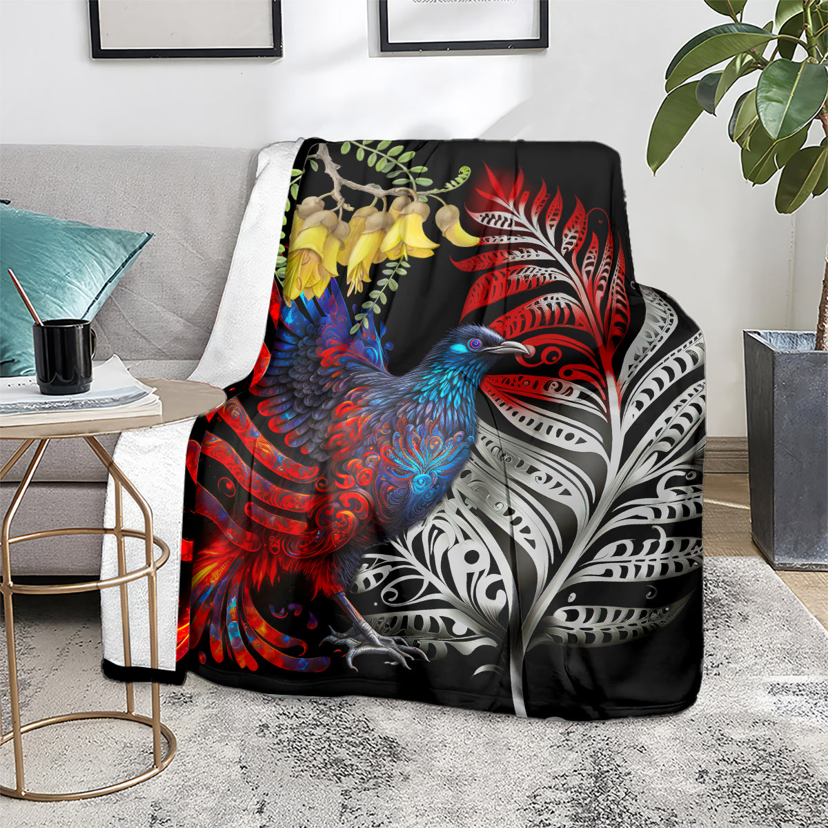 New Zealand Kohwhai Tui Bird Blanket Silver Fern Version LT03 - Polynesian Pride