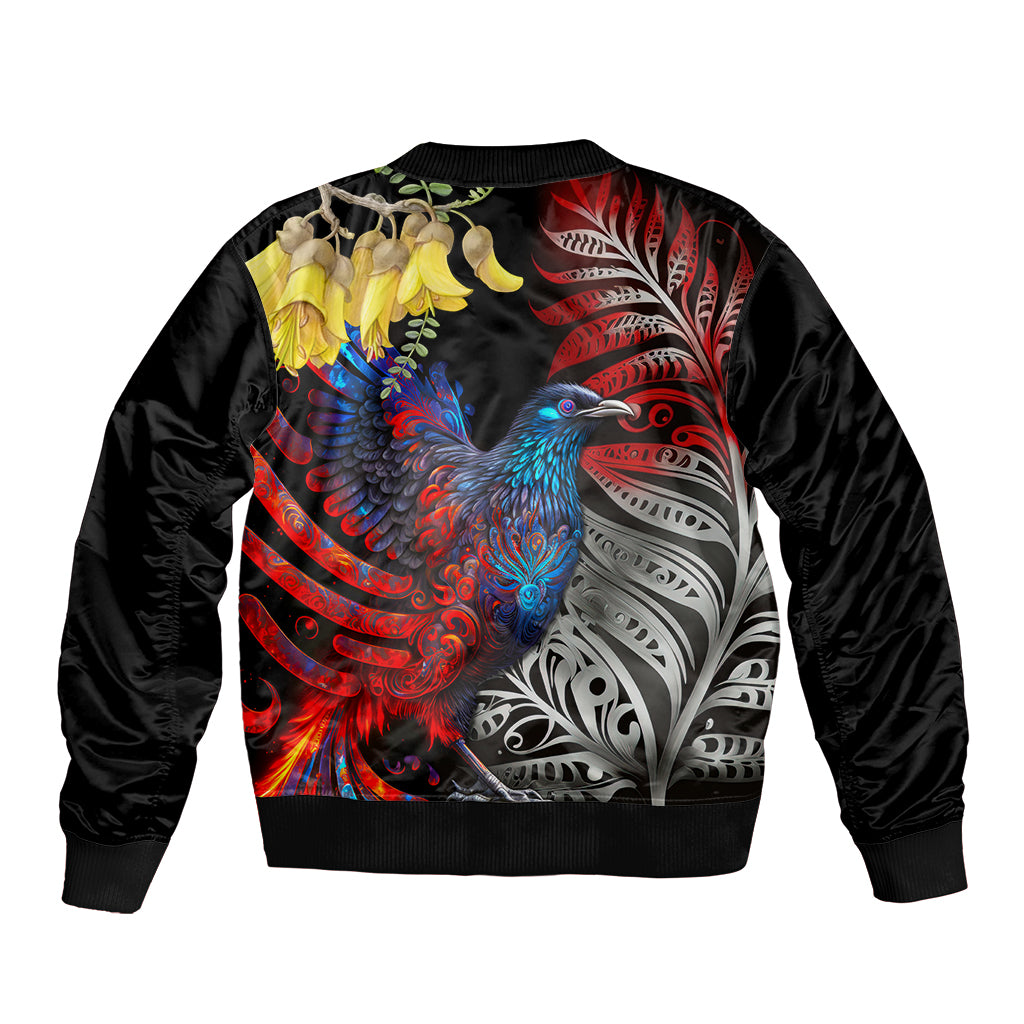 New Zealand Kohwhai Tui Bird Bomber Jacket Silver Fern Version LT03 - Polynesian Pride