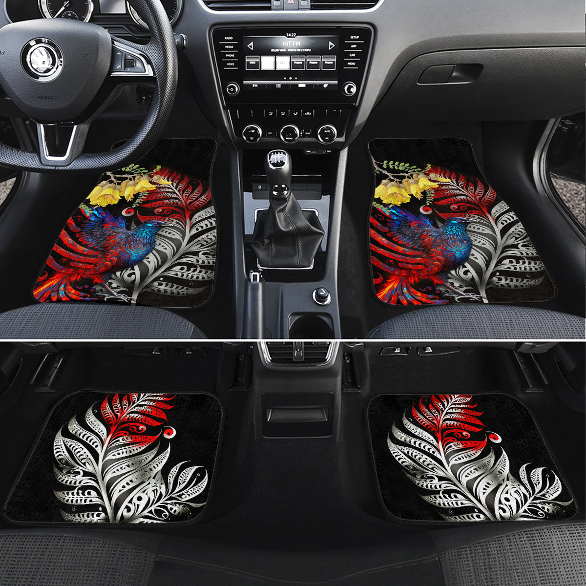 New Zealand Kohwhai Tui Bird Car Mats Silver Fern Version LT03 Black - Polynesian Pride