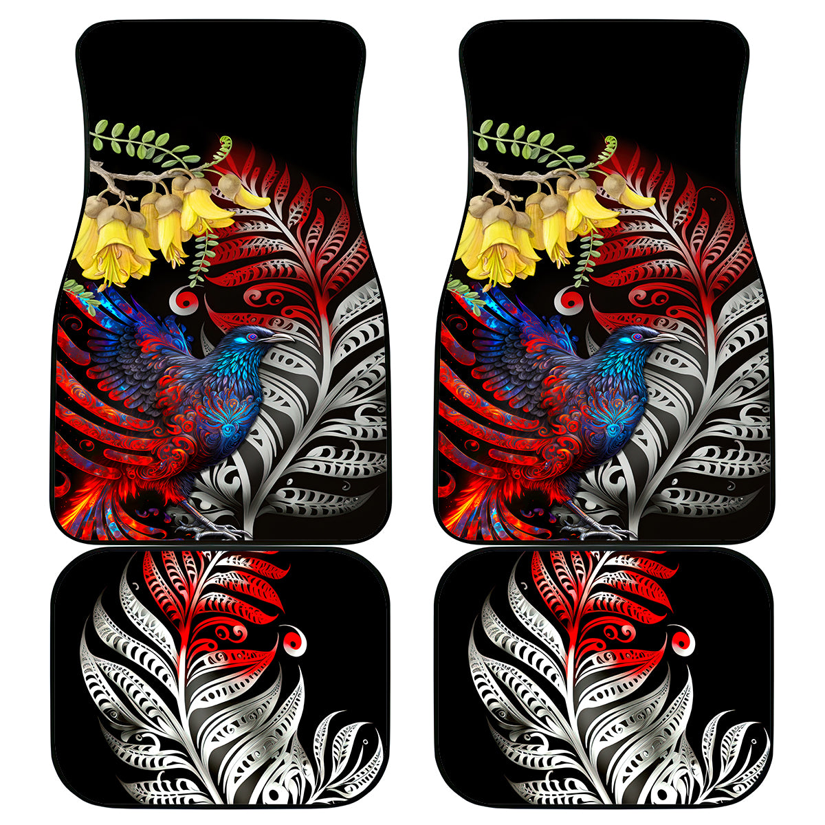 New Zealand Kohwhai Tui Bird Car Mats Silver Fern Version LT03 - Polynesian Pride