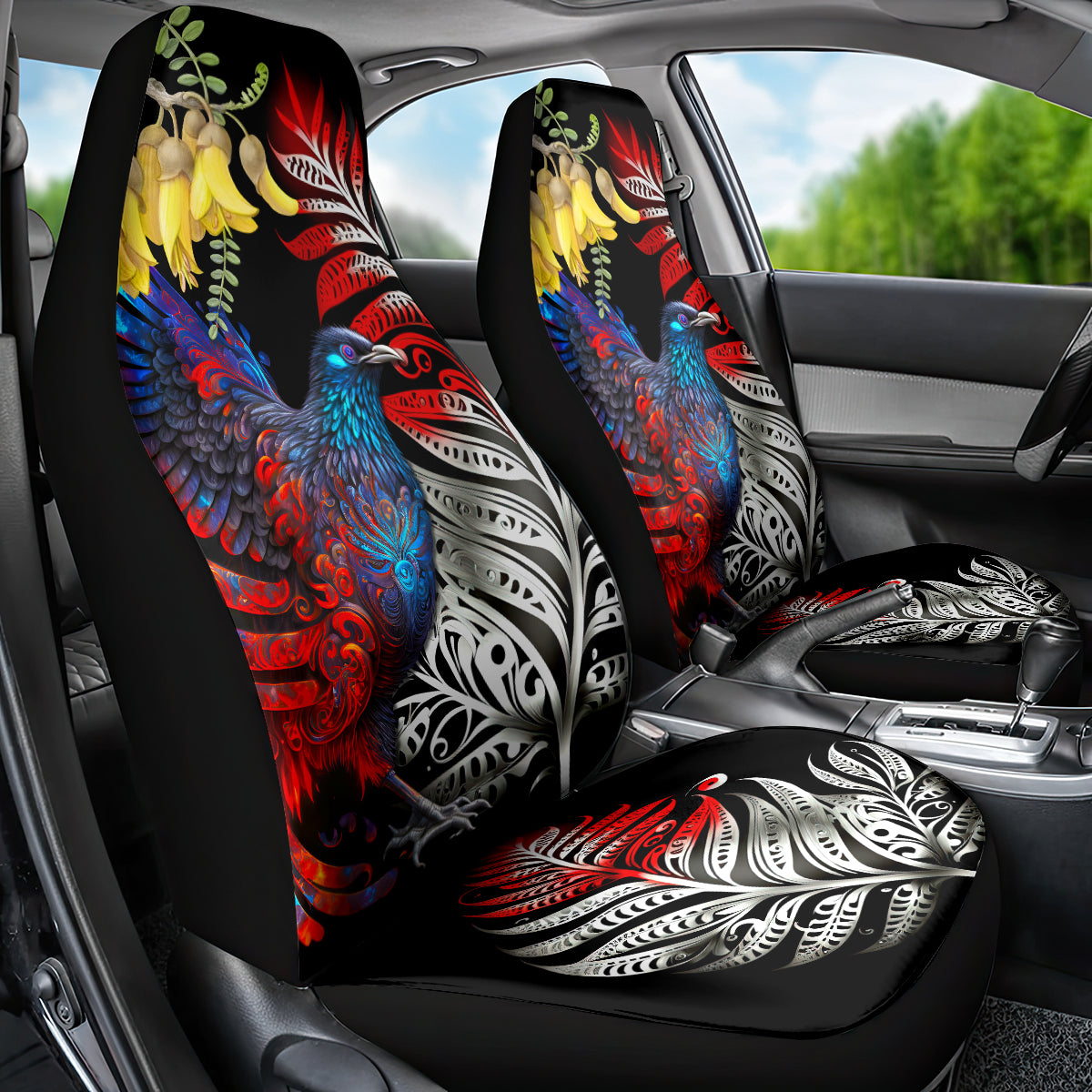 New Zealand Kohwhai Tui Bird Car Seat Cover Silver Fern Version LT03 - Polynesian Pride