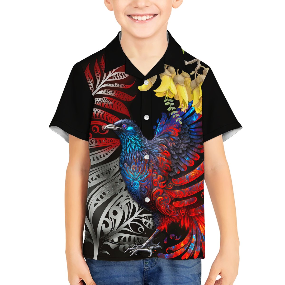 New Zealand Kohwhai Tui Bird Hawaiian Shirt Silver Fern Version LT03 - Polynesian Pride