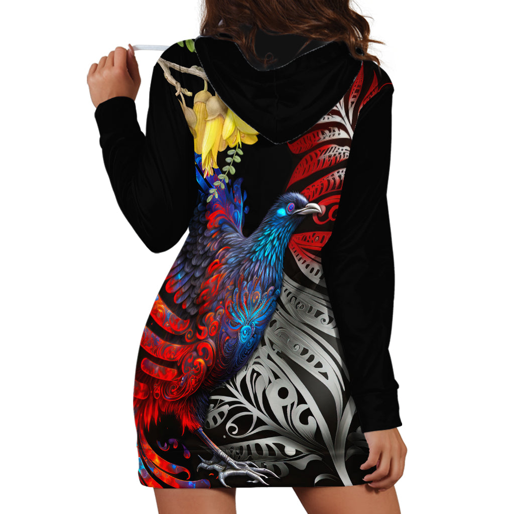 New Zealand Kohwhai Tui Bird Hoodie Dress Silver Fern Version LT03 - Polynesian Pride