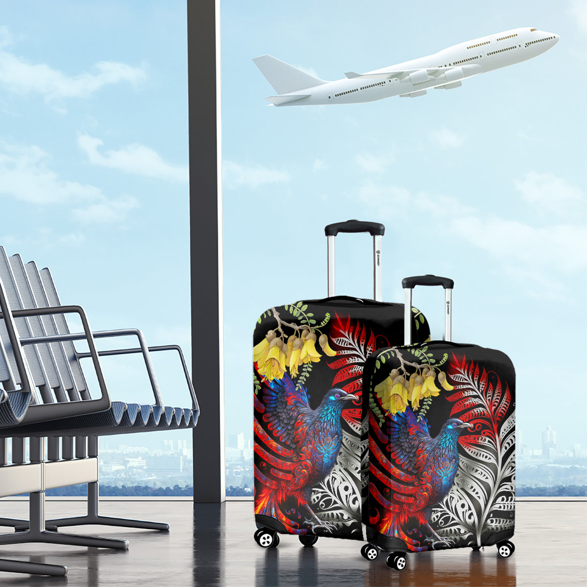 New Zealand Kohwhai Tui Bird Luggage Cover Silver Fern Version LT03 - Polynesian Pride