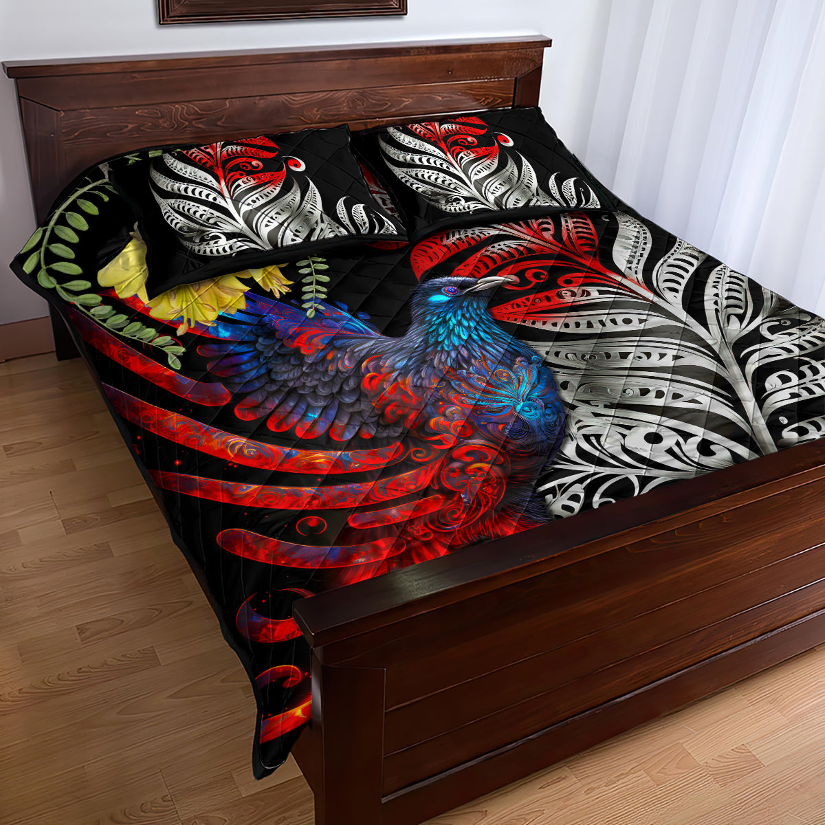 New Zealand Kohwhai Tui Bird Quilt Bed Set Silver Fern Version LT03 - Polynesian Pride