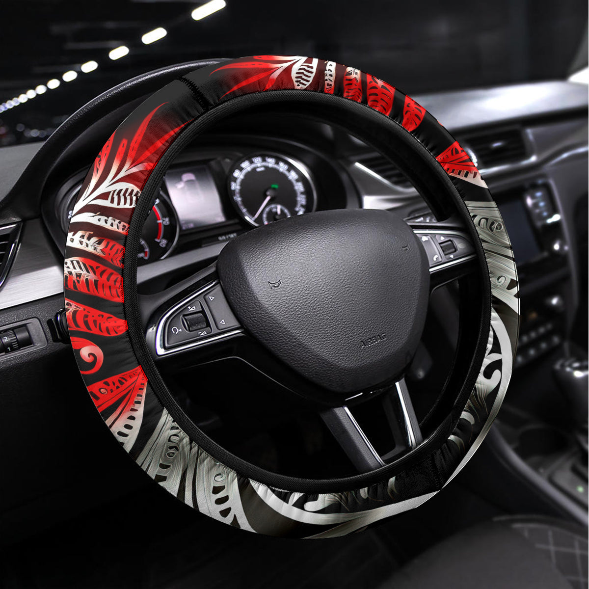 New Zealand Kohwhai Tui Bird Steering Wheel Cover Silver Fern Version LT03 Universal Fit Black - Polynesian Pride