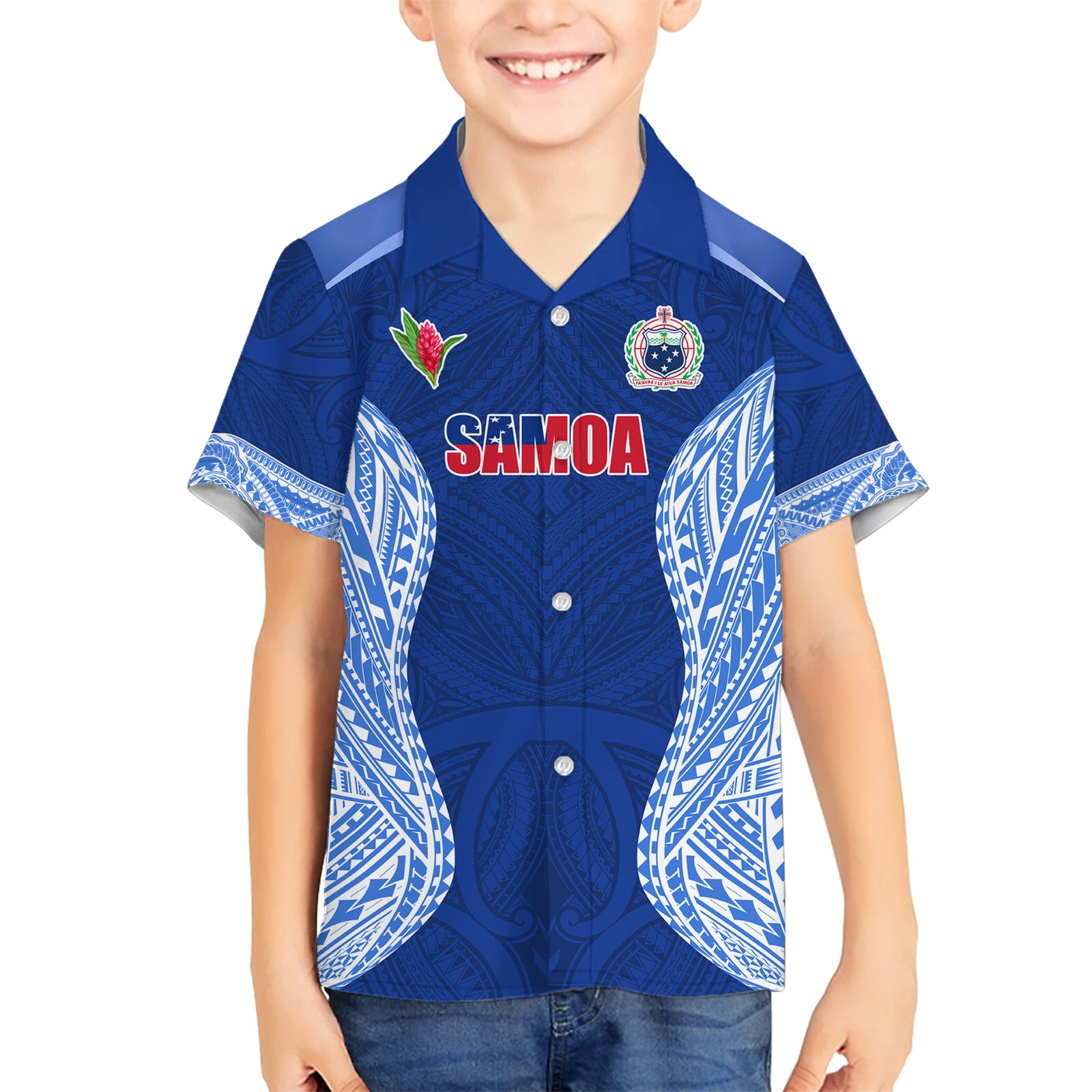 Custom Manu Samoa Rugby Kid Hawaiian Shirt Polynesian Tattoo LT03 Kid Blue - Polynesian Pride