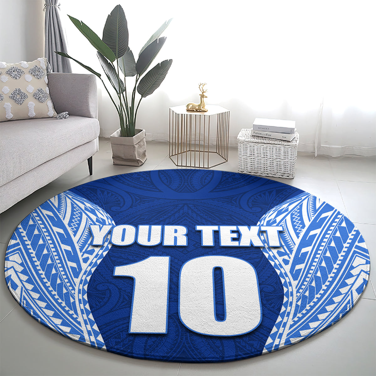 Custom Manu Samoa Rugby Round Carpet Polynesian Tattoo