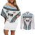 Custom Flying Fijians Rugby Couples Matching Off Shoulder Short Dress and Long Sleeve Button Shirt Tapa Tribal Cloth LT03 White - Polynesian Pride