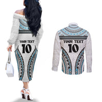 Custom Flying Fijians Rugby Couples Matching Off The Shoulder Long Sleeve Dress and Long Sleeve Button Shirt Tapa Tribal Cloth LT03 - Polynesian Pride