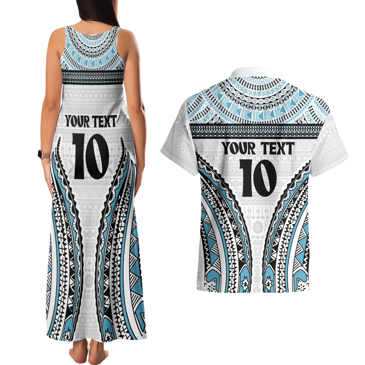 Custom Flying Fijians Rugby Couples Matching Tank Maxi Dress and Hawaiian Shirt Tapa Tribal Cloth LT03 - Polynesian Pride