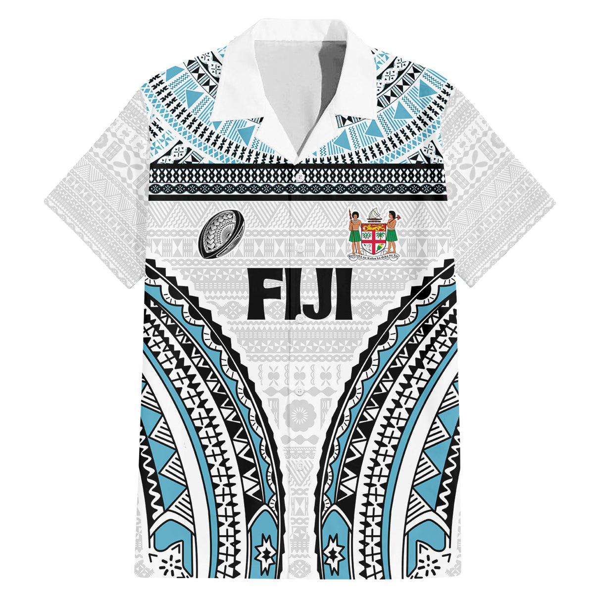Custom Flying Fijians Rugby Family Matching Mermaid Dress and Hawaiian Shirt Tapa Tribal Cloth LT03 Dad's Shirt - Short Sleeve White - Polynesian Pride