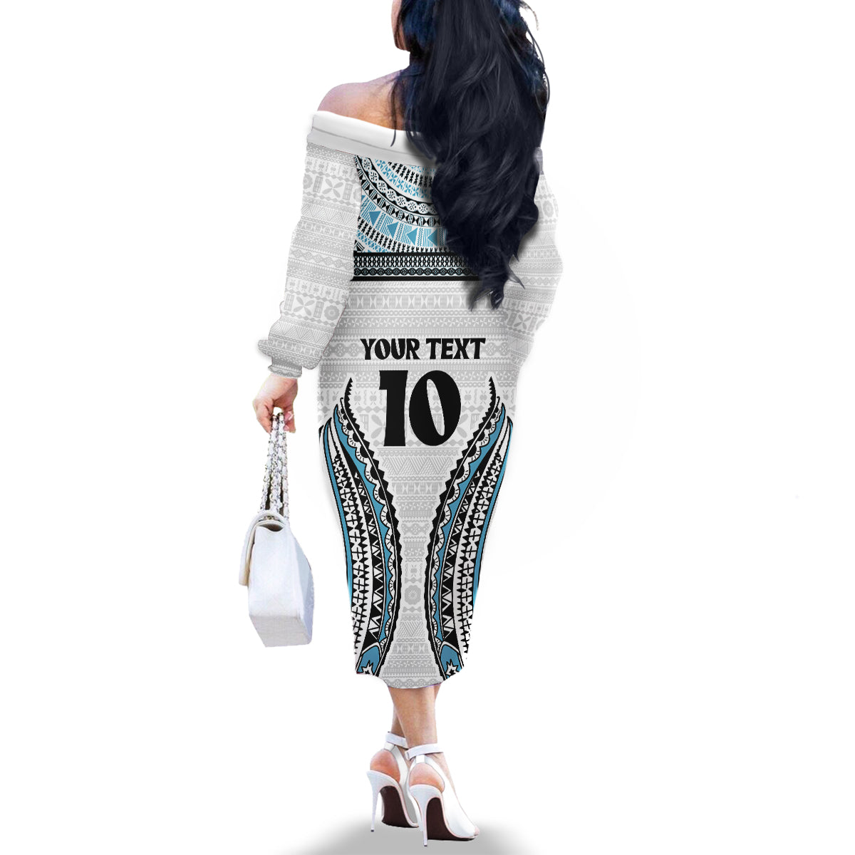 Custom Flying Fijians Rugby Family Matching Off The Shoulder Long Sleeve Dress and Hawaiian Shirt Tapa Tribal Cloth LT03 - Polynesian Pride