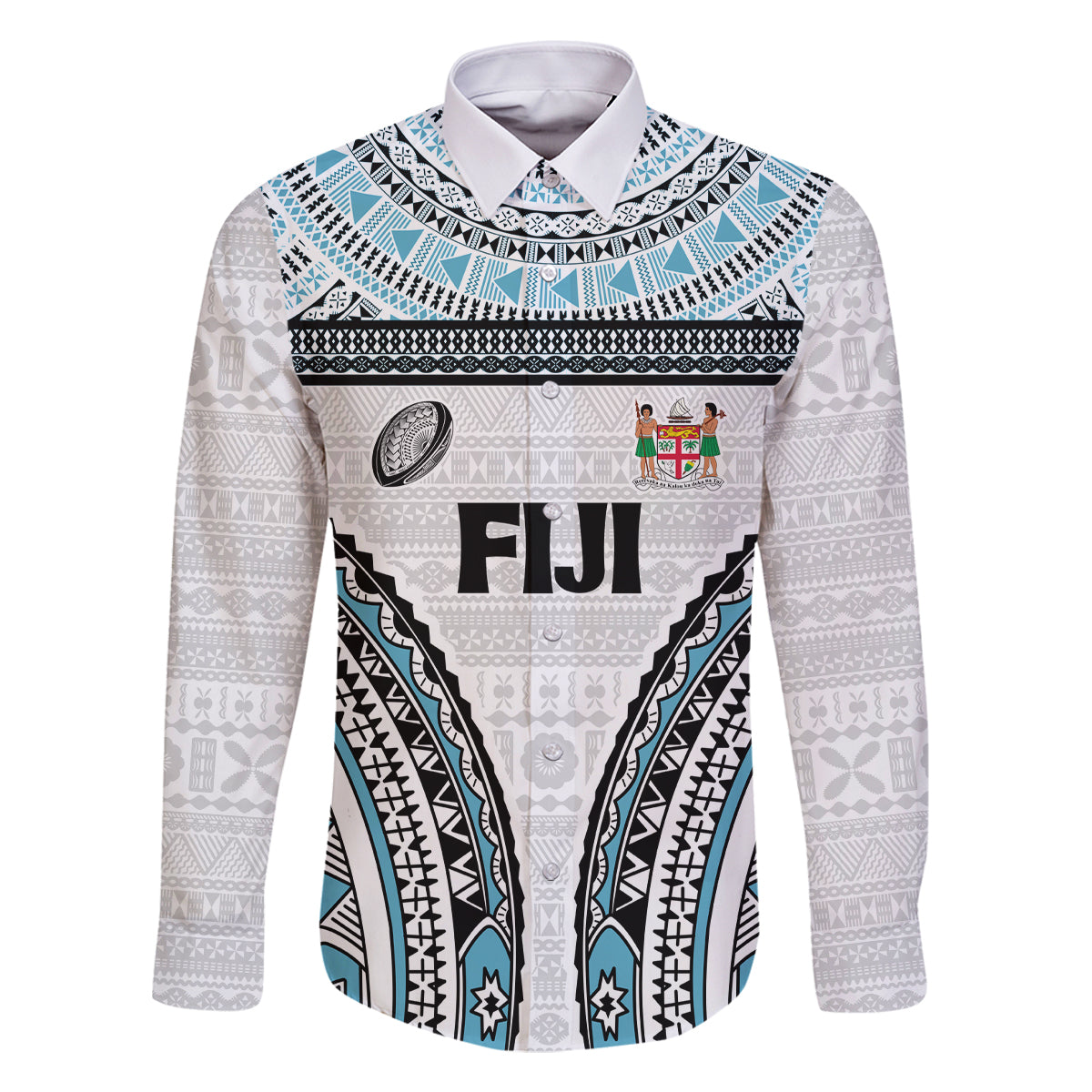 Custom Flying Fijians Rugby Family Matching Tank Maxi Dress and Hawaiian Shirt Tapa Tribal Cloth LT03 Dad's Shirt - Long Sleeve White - Polynesian Pride
