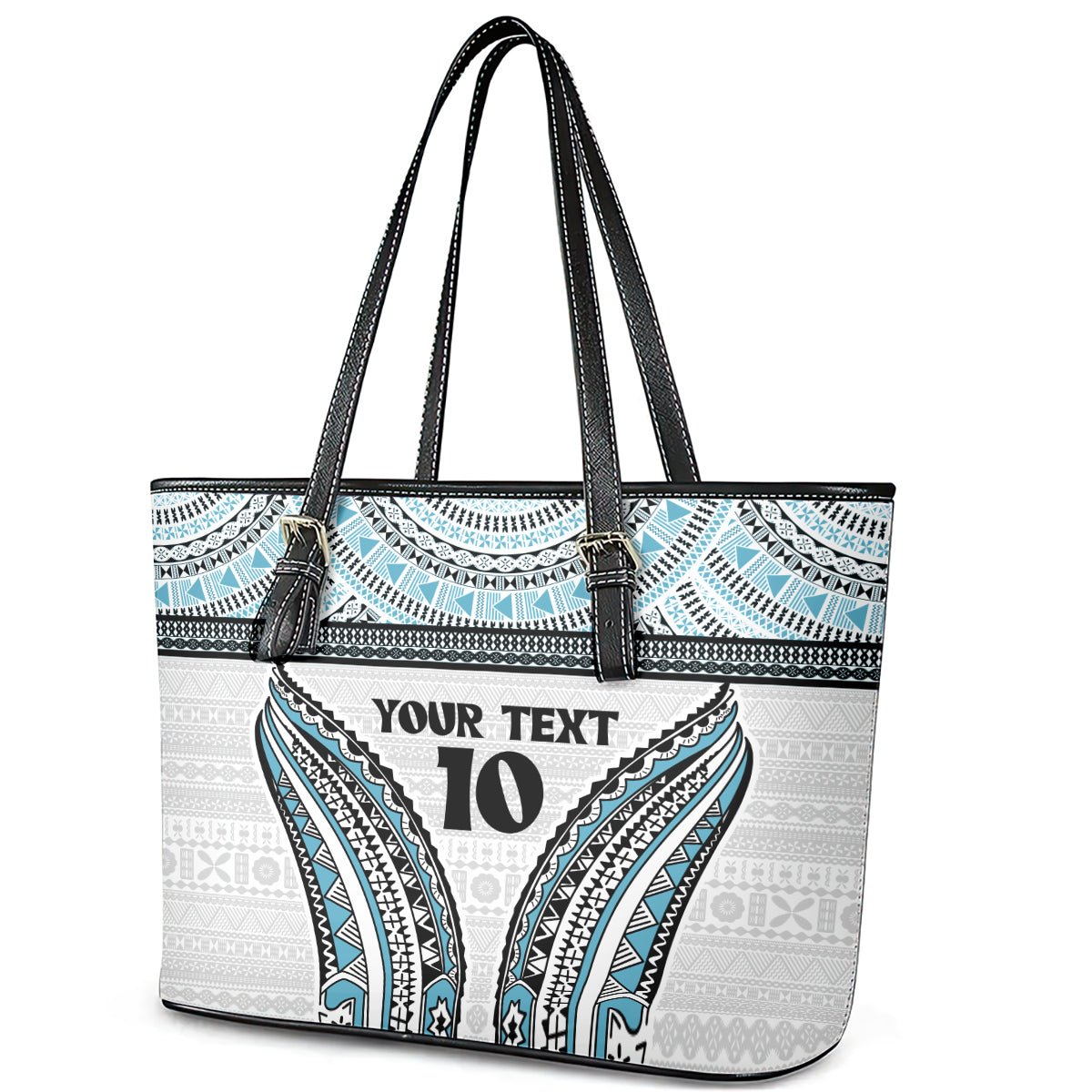 Custom Flying Fijians Rugby Leather Tote Bag Tapa Tribal Cloth