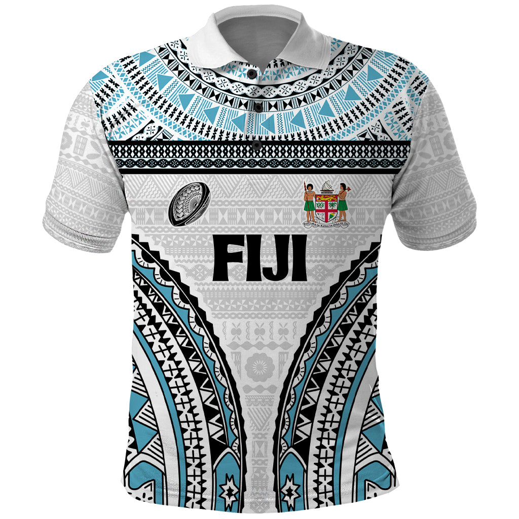 Custom Flying Fijians Rugby Polo Shirt Tapa Tribal Cloth LT03 White - Polynesian Pride