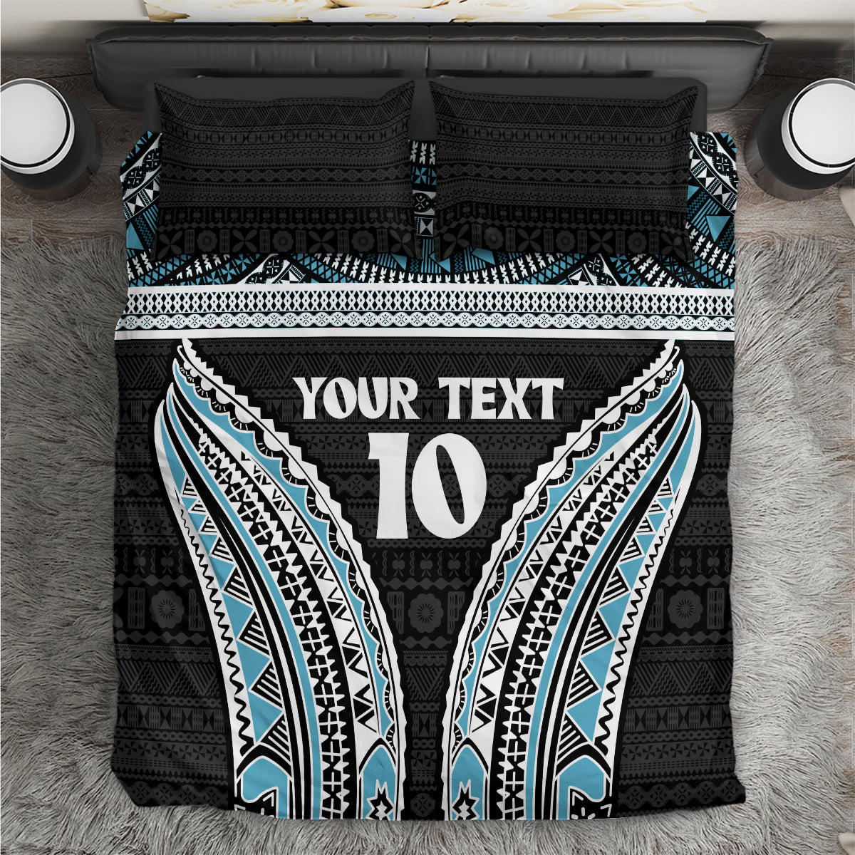 Custom Flying Fijians Rugby Bedding Set Tapa Tribal Cloth Black Color LT03 Black - Polynesian Pride