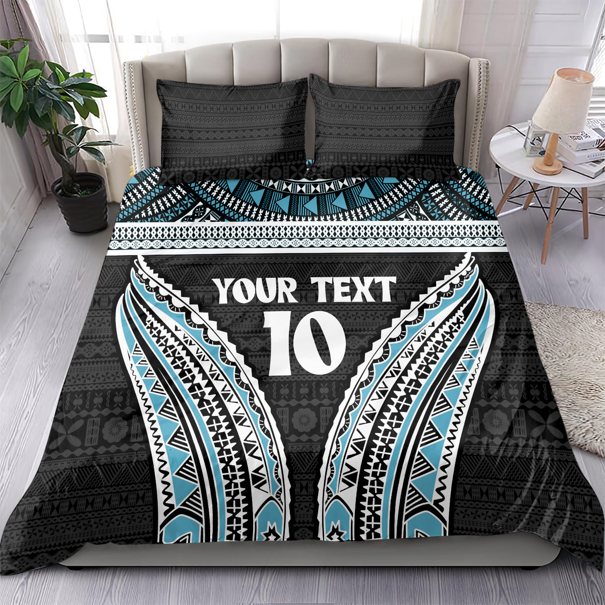 Custom Flying Fijians Rugby Bedding Set Tapa Tribal Cloth Black Color LT03 - Polynesian Pride
