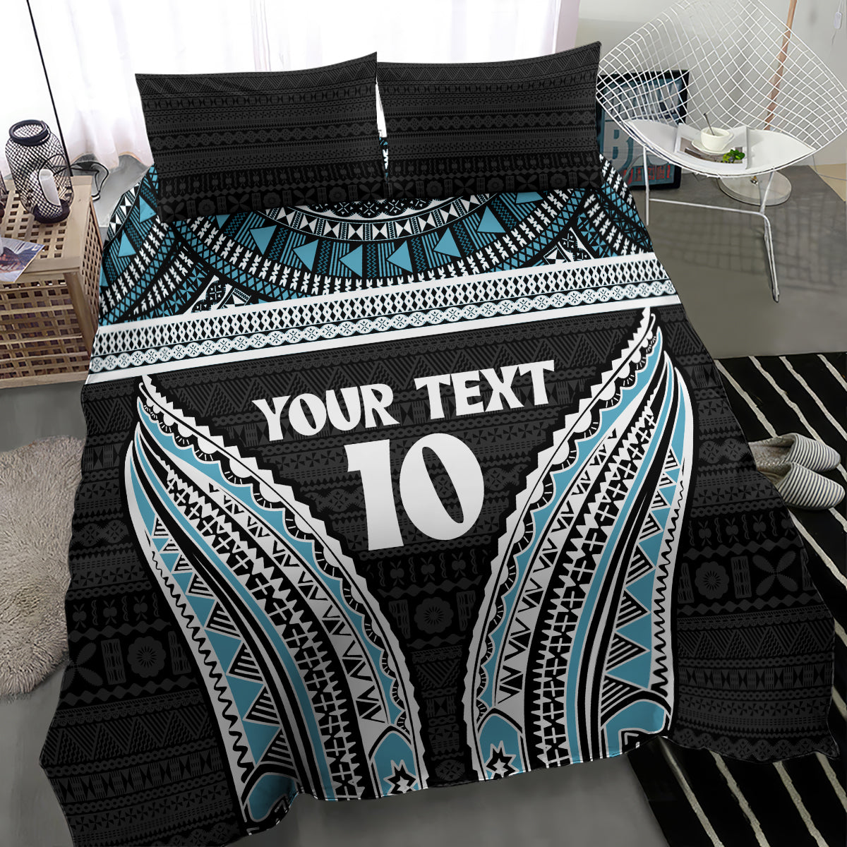 Custom Flying Fijians Rugby Bedding Set Tapa Tribal Cloth Black Color LT03 - Polynesian Pride