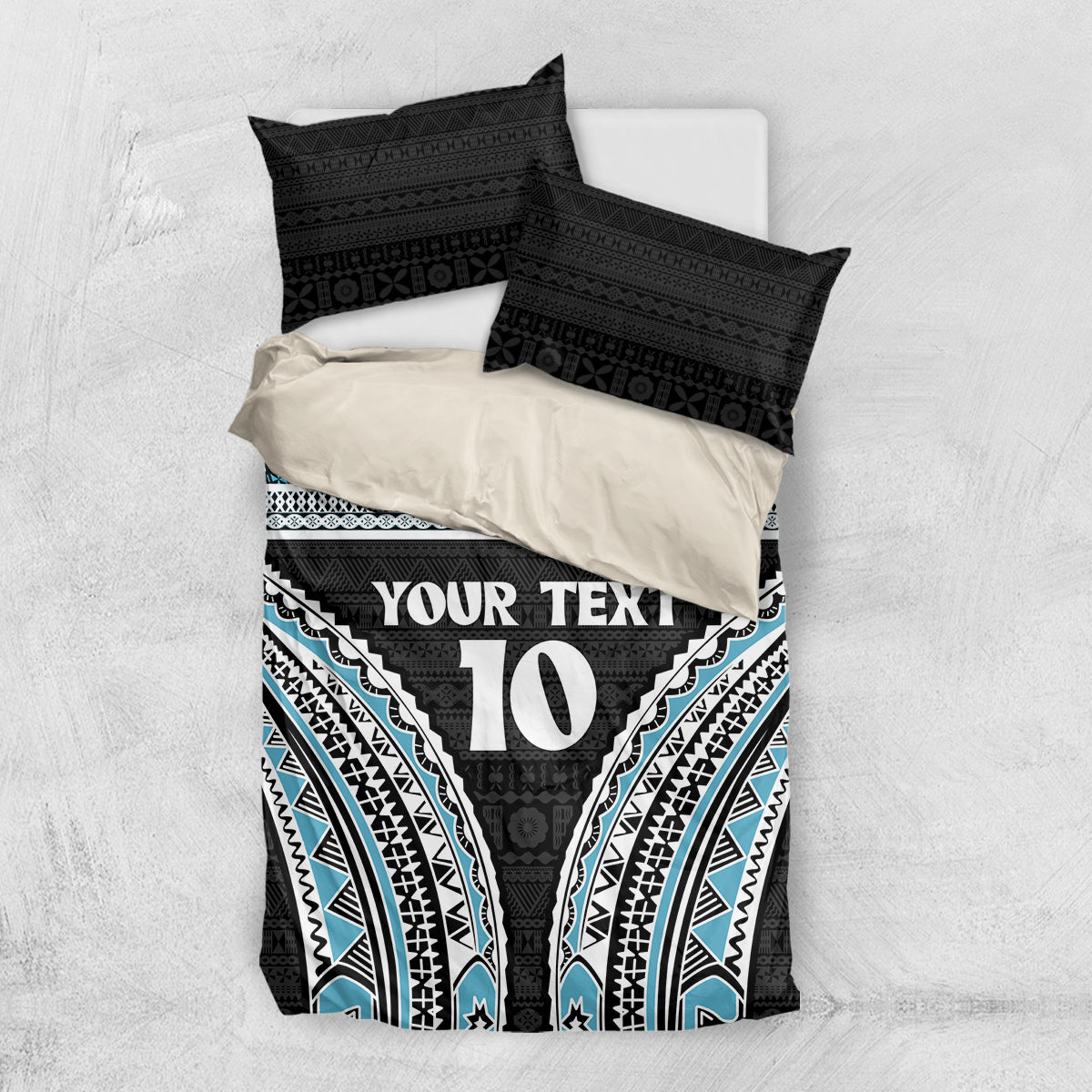 Custom Flying Fijians Rugby Bedding Set Tapa Tribal Cloth Black Color LT03 US Twin 172cm x 218cm Black - Polynesian Pride