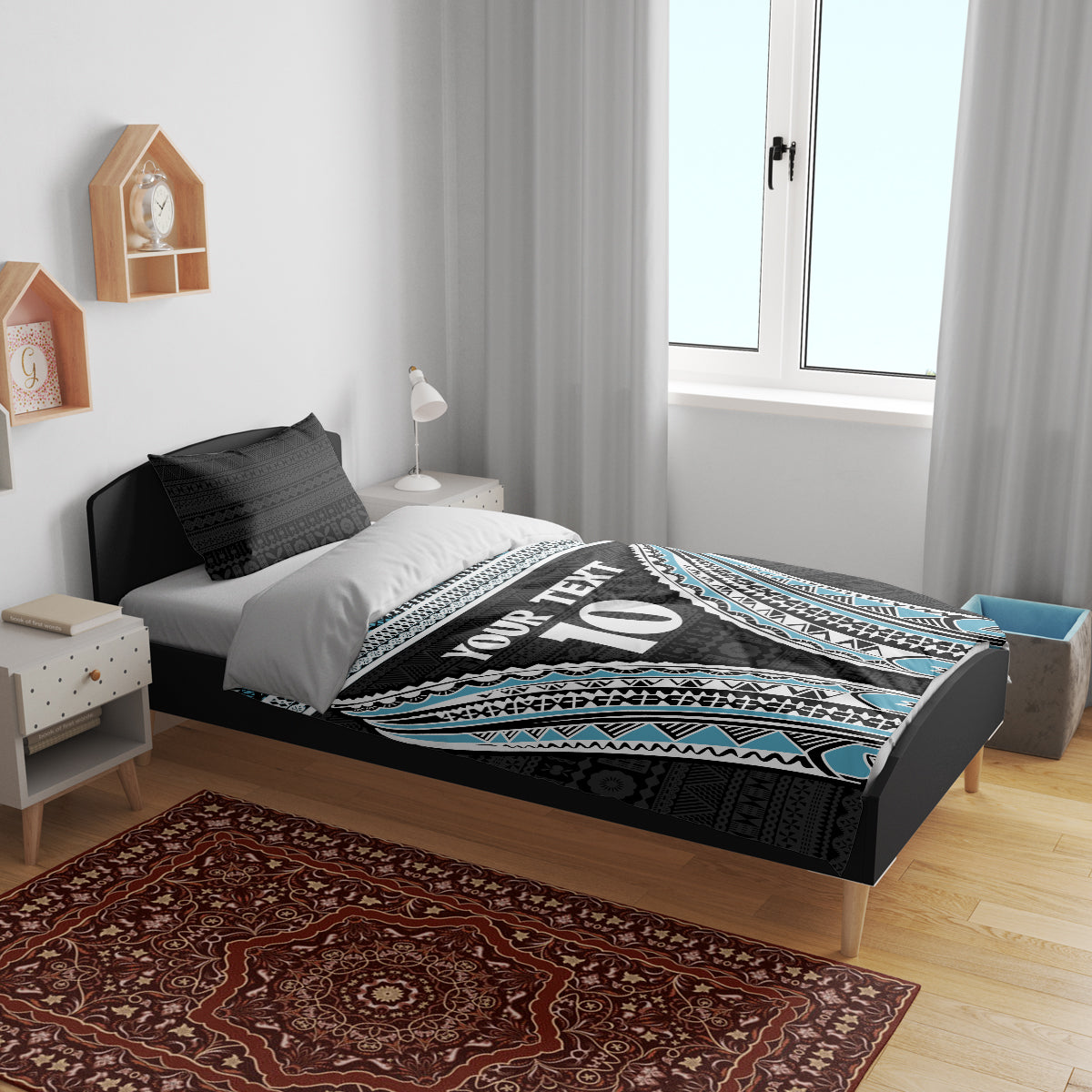 Custom Flying Fijians Rugby Bedding Set Tapa Tribal Cloth Black Color LT03 - Polynesian Pride