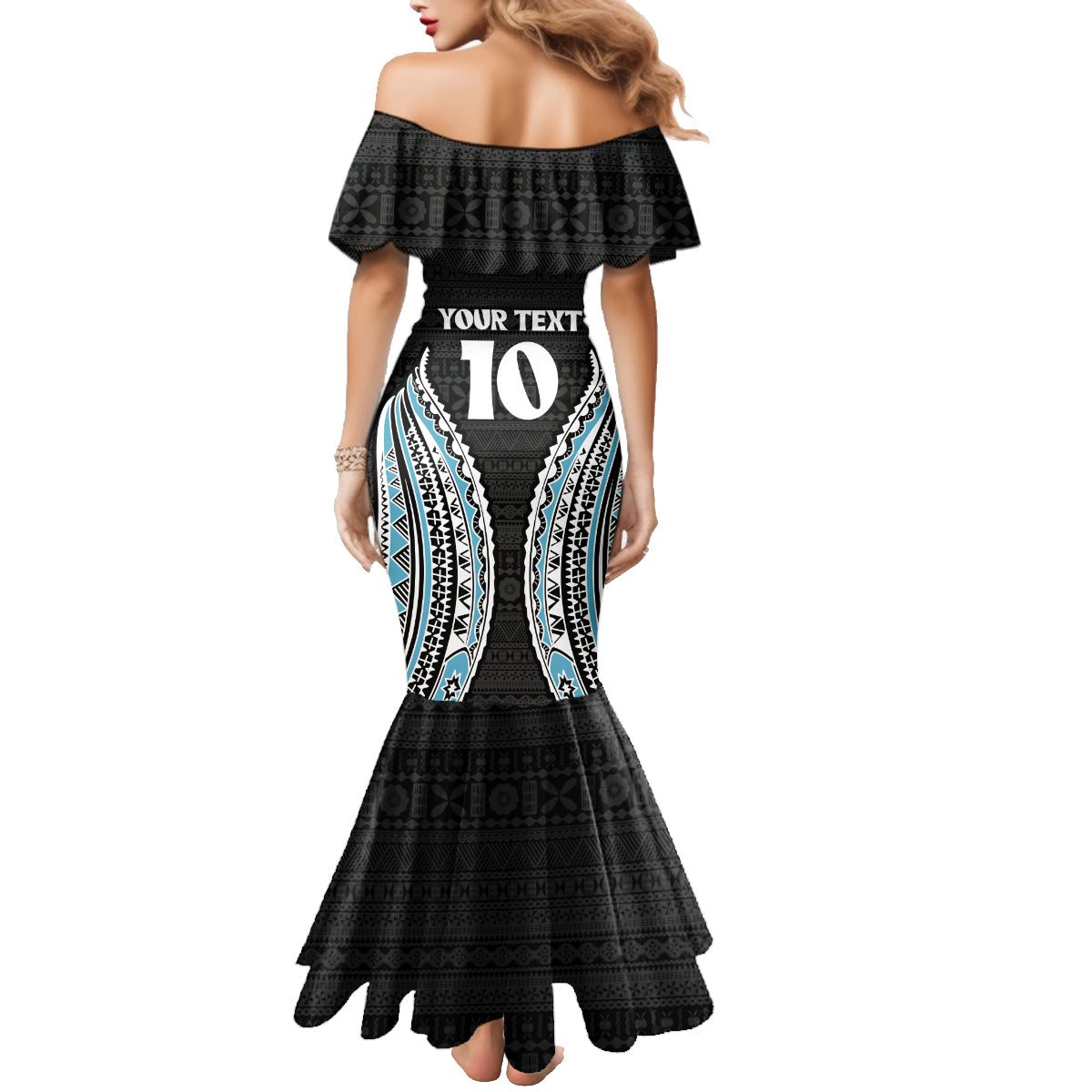 Custom Flying Fijians Rugby Family Matching Mermaid Dress and Hawaiian Shirt Tapa Tribal Cloth Black Color LT03 - Polynesian Pride